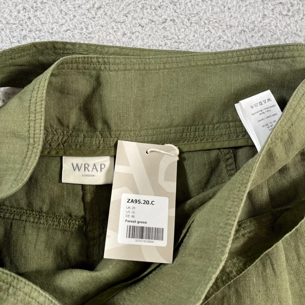 Wrap London Forest Green 100% Linen Belted Shorts Size US 16 NWT - Picture 3 of 16
